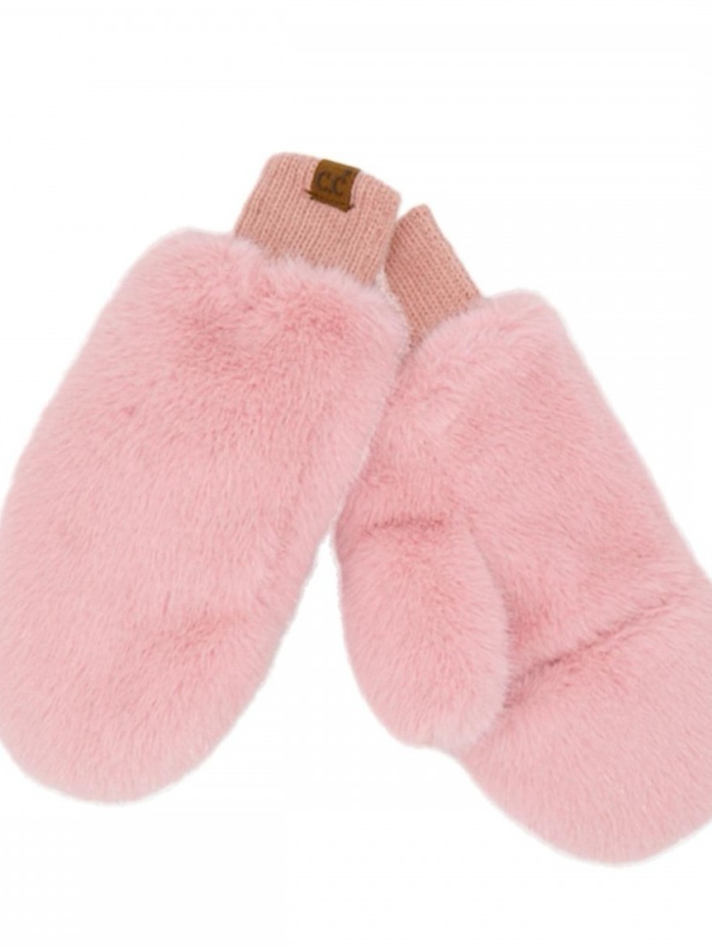 C.C. Faux Fur Fuzzy Mittens Cream Beige Knit Cuff